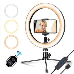 img 4 attached to 10-inch Dimmable LED Selfie Ring Light with Tripod Stand, Phone Holder, and Desktop Camera Lighting - Ideal for Makeup, Live Streaming, YouTube Videos, and Photography