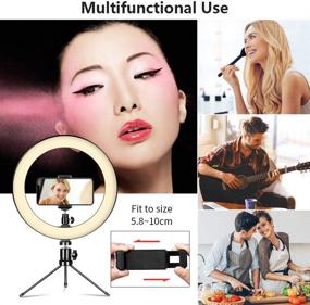 img 2 attached to 10-inch Dimmable LED Selfie Ring Light with Tripod Stand, Phone Holder, and Desktop Camera Lighting - Ideal for Makeup, Live Streaming, YouTube Videos, and Photography