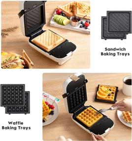 img 3 attached to Auertech Mini Waffle Maker and Sandwich Maker with Adjustable Timer - 2-in-1 Panini Press Grill, 650W, Non-stick Plates, Indicator Lights, Cool Touch Handle (White)