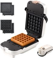 auertech mini waffle maker and sandwich maker with adjustable timer - 2-in-1 panini press grill, 650w, non-stick plates, indicator lights, cool touch handle (white) логотип