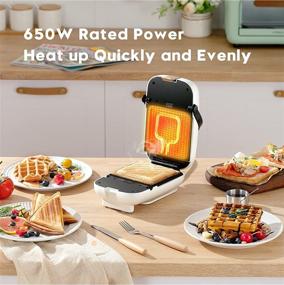 img 1 attached to Auertech Mini Waffle Maker and Sandwich Maker with Adjustable Timer - 2-in-1 Panini Press Grill, 650W, Non-stick Plates, Indicator Lights, Cool Touch Handle (White)