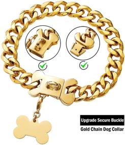 img 2 attached to 🐶 Premium 19MM Stainless Steel Gold Dog Chain Collar: Stylish Pet Jewelry with Bone Shape Buckle, Heavy Duty Cuban Link Choke Chain Walking Collar for Boy & Girl Dogs