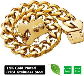 img 1 attached to 🐶 Premium 19MM Stainless Steel Gold Dog Chain Collar: Stylish Pet Jewelry with Bone Shape Buckle, Heavy Duty Cuban Link Choke Chain Walking Collar for Boy & Girl Dogs