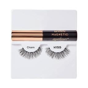 img 1 attached to 👁️ KISS Magnetic Eyeliner &amp; Lash Kit, Charm: 1 Pair of Synthetic False Eyelashes With Strong Magnets & Smudge Proof Biotin Infused Black Magnetic Eyeliner - Precision Tip Brush Included