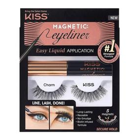 img 4 attached to 👁️ KISS Magnetic Eyeliner &amp; Lash Kit, Charm: 1 Pair of Synthetic False Eyelashes With Strong Magnets & Smudge Proof Biotin Infused Black Magnetic Eyeliner - Precision Tip Brush Included