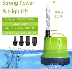 img 2 attached to 🐠 Allylang 840GPH Submersible Water Pump - Ultra Quiet for Aquarium, Fish Tank, Pond Fountain, Statuary, Hydroponics, with 4 Nozzles & 5.9ft Power Cord