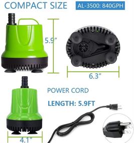 img 1 attached to 🐠 Allylang 840GPH Submersible Water Pump - Ultra Quiet for Aquarium, Fish Tank, Pond Fountain, Statuary, Hydroponics, with 4 Nozzles & 5.9ft Power Cord