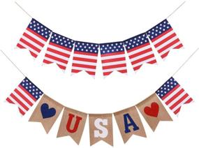 img 4 attached to 🎆 Premium 4th of July Decorations: 2-Pack American Patriotic Party Supplies - Burlap Love USA & US Flag Bunting Banner - Festive Fourth of July Patriotic Decor