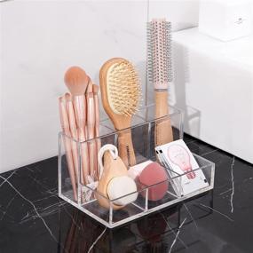 img 1 attached to 💄 Makeup Brush Holder with 6 Compartments - Clear Cosmetics Organizer for Vanity, Bathroom, Countertop, Office - Ideal for Beauty Supply, Lipstick, Jewelry, Stationery Display Case