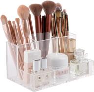 💄 makeup brush holder with 6 compartments - clear cosmetics organizer for vanity, bathroom, countertop, office - ideal for beauty supply, lipstick, jewelry, stationery display case logo