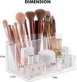 img 3 attached to 💄 Makeup Brush Holder with 6 Compartments - Clear Cosmetics Organizer for Vanity, Bathroom, Countertop, Office - Ideal for Beauty Supply, Lipstick, Jewelry, Stationery Display Case