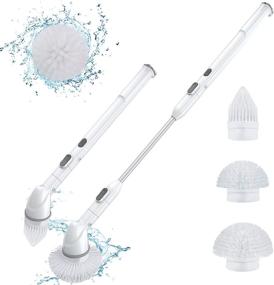 img 4 attached to KKUYI Cordless Electric Spin Scrubber - Upgraded Power Brush for Tub, Tile, and Floor Cleaning - Superior 360 Power Cleaner with 3 Interchangeable Brush Heads and 1 Extension Arm - Perfect for Kitchen, Bathroom (White)