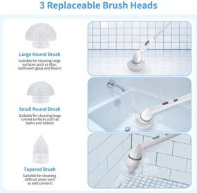 img 2 attached to KKUYI Cordless Electric Spin Scrubber - Upgraded Power Brush for Tub, Tile, and Floor Cleaning - Superior 360 Power Cleaner with 3 Interchangeable Brush Heads and 1 Extension Arm - Perfect for Kitchen, Bathroom (White)