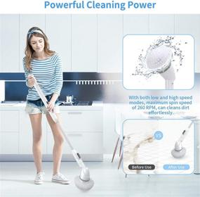 img 1 attached to KKUYI Cordless Electric Spin Scrubber - Upgraded Power Brush for Tub, Tile, and Floor Cleaning - Superior 360 Power Cleaner with 3 Interchangeable Brush Heads and 1 Extension Arm - Perfect for Kitchen, Bathroom (White)