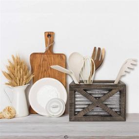 img 3 attached to 🍂 Autumn Alley Barn Door Rustic Kitchen Utensil Holder: Enhance your Country Kitchen with Farmhouse Charm