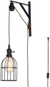 img 3 attached to SEEBLEN Industrial Vintage Design Farmhouse Wall Mount Pulley Pendant Lamp with 15-Foot Brown Plug and Switch - 1 Pack