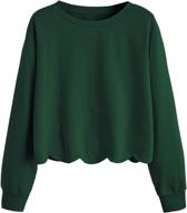 👕 stylish & comfortable: romwe women's long sleeve scalloped hem crop tops sweatshirt for a casual look logo