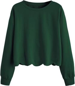 img 4 attached to 👕 Stylish & Comfortable: Romwe Women's Long Sleeve Scalloped Hem Crop Tops Sweatshirt for a Casual Look