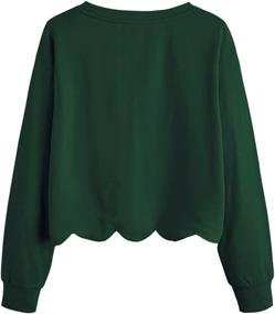 img 3 attached to 👕 Stylish & Comfortable: Romwe Women's Long Sleeve Scalloped Hem Crop Tops Sweatshirt for a Casual Look