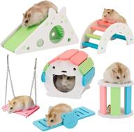 🐹 premium nc dwarf hamster houses and hideouts - diy wooden gerbil rainbow bridge swing and pvc seesaw: pet sport exercise toys set, ideal sugar glider syrian hamster toy cage accessories for small animals logo