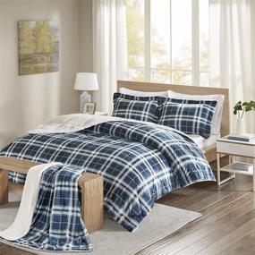 img 3 attached to 🛏️ Ultra Soft Aaron Sherpa Comforter and Throw Combo Set - Fluffy Warm Checker Plaid Pattern Cold Weather Bedding for Full/Queen Beds, Navy - CS10-0409 by Comfort Spaces