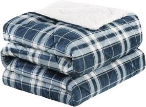 img 2 attached to 🛏️ Ultra Soft Aaron Sherpa Comforter and Throw Combo Set - Fluffy Warm Checker Plaid Pattern Cold Weather Bedding for Full/Queen Beds, Navy - CS10-0409 by Comfort Spaces