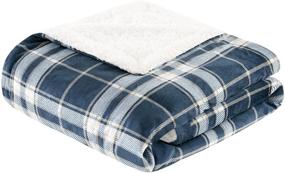 img 1 attached to 🛏️ Ultra Soft Aaron Sherpa Comforter and Throw Combo Set - Fluffy Warm Checker Plaid Pattern Cold Weather Bedding for Full/Queen Beds, Navy - CS10-0409 by Comfort Spaces