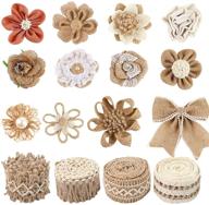 🌸 set of 16 natural burlap flowers: 12 handmade lace burlap flowers and bowknots + 4 rolls of burlap ribbon for christmas, birthday party, wedding, home embellishment, diy crafts logo