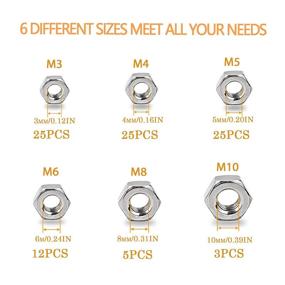 img 3 attached to 95PCS TWCC Locking Nuts Set - Stainless Steel Hex Hardware Locknuts Assortment Kit for Bolts, Metric Nut - M3 M4 M5 M6 M8 M10