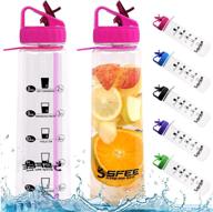 🌊 30oz water bottle with time marker | motivational sports straw bpa free | tracker - reusable, tritan plastic | no leak, non-toxic for outdoors | hiking cycling fitness kids + 2 straws logo