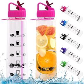 img 4 attached to 🌊 30oz Water Bottle with Time Marker | Motivational Sports Straw BPA Free | Tracker - Reusable, Tritan Plastic | No Leak, Non-Toxic for Outdoors | Hiking Cycling Fitness Kids + 2 Straws