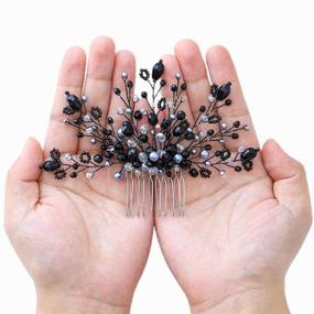 img 4 attached to 💎 Black Crystal and Pearl Bridal Wedding Hair Combs - Elegant Headpieces and Hair Accessories for Women and Girls