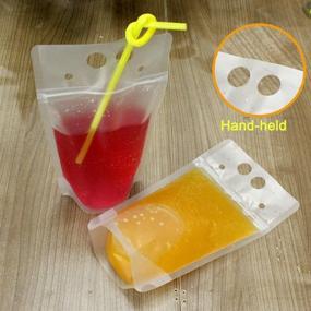 img 1 attached to 🍹 Belinlen 100 Pack 9.1 x 5.2 Inch/17 Ounce Clear Drink Pouches with Zipper, Stand-up Plastic Bags for Drinks, Heavy Duty Hand-held Translucent Reclosable Pouches with Straws, 2.4 Inch Bottom Gusset