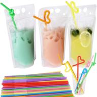 🍹 belinlen 100 pack 9.1 x 5.2 inch/17 ounce clear drink pouches with zipper, stand-up plastic bags for drinks, heavy duty hand-held translucent reclosable pouches with straws, 2.4 inch bottom gusset logo