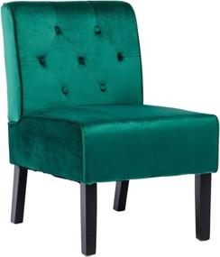 img 4 attached to 🪑 Green Velvet Accent Chair - Armless Leisure Side Chair, Decorative Slipper Chair for Living Room, Bedroom, Office, Reading Nook