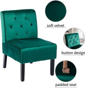 img 3 attached to 🪑 Green Velvet Accent Chair - Armless Leisure Side Chair, Decorative Slipper Chair for Living Room, Bedroom, Office, Reading Nook