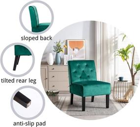 img 2 attached to 🪑 Green Velvet Accent Chair - Armless Leisure Side Chair, Decorative Slipper Chair for Living Room, Bedroom, Office, Reading Nook