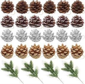 img 4 attached to Natural Pinecones Ornaments Pack - 24 Pieces of DanziX Pine Cones with 4 Artificial Pine Twig Leaves | Ideal for Crafting, Holiday & Christmas Decorations at Home