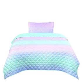 img 4 attached to Tadpoles Mermaid Pattern Quilt Set for Girls - Twin Size, Iridescent Metallic (MERMETQLTT)