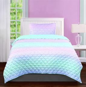 img 3 attached to Tadpoles Mermaid Pattern Quilt Set for Girls - Twin Size, Iridescent Metallic (MERMETQLTT)