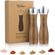 🧂 premium wooden salt and pepper grinders set - versatile mill with swivel lid and adjustable coarseness - refillable shaker, perfect gift for salt and pepper seasoning logo