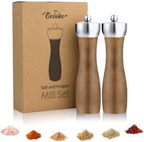 img 4 attached to 🧂 Premium Wooden Salt and Pepper Grinders Set - Versatile Mill with Swivel Lid and Adjustable Coarseness - Refillable Shaker, Perfect Gift for Salt and Pepper Seasoning