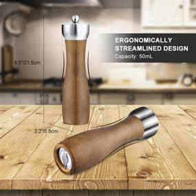 img 2 attached to 🧂 Premium Wooden Salt and Pepper Grinders Set - Versatile Mill with Swivel Lid and Adjustable Coarseness - Refillable Shaker, Perfect Gift for Salt and Pepper Seasoning