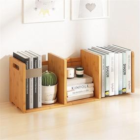 img 2 attached to Bamboo Expandable Desktop Bookshelf Organizer for Office Supplies, Kitchen, Bathroom - Display Rack and Desk Storage Shelf