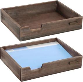 img 4 attached to 📚 Vintage Distressed Brown Wood Desktop Document Tray Set - Ideal for Office Use - Pack of 2