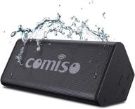 comiso wireless portable speaker - upgraded ipx7 waterproof bluetooth speaker with 10w crystal clear stereo sound, 20 hours playtime, built-in mic and bluetooth 5.0 for travel and outdoor (black 2.0) logo