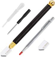 🔪 premium glass cutter set with oil feed - ideal for precision cutting, diy, mirror, tiles - includes replacement heads, screwdriver, and oil dropper logo