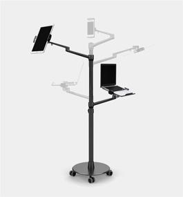 img 3 attached to 🖥️ Height Adjustable Stand Mount for Laptop (11-17 inch) and iPad Pro 12.9 inch/Tablet/Ereader with Double Arms, Rolling Base Wheel - Black