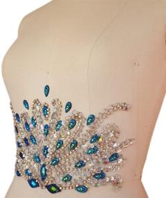 img 2 attached to 💎 Handmade Blue Rhinestone Belt Applique: Exquisite Unique Clear AB Crystals Patches, 17x31cm Dress Accessory for DIY Waist Decoration