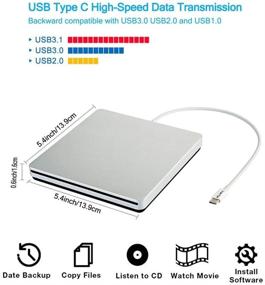 img 4 attached to 📀 Ultra Slim USB C CD DVD Драйв - Высокоскоростной Записыватель/Писатель/Читатель для MacBook Pro/Air и Windows10 - Серебристый.